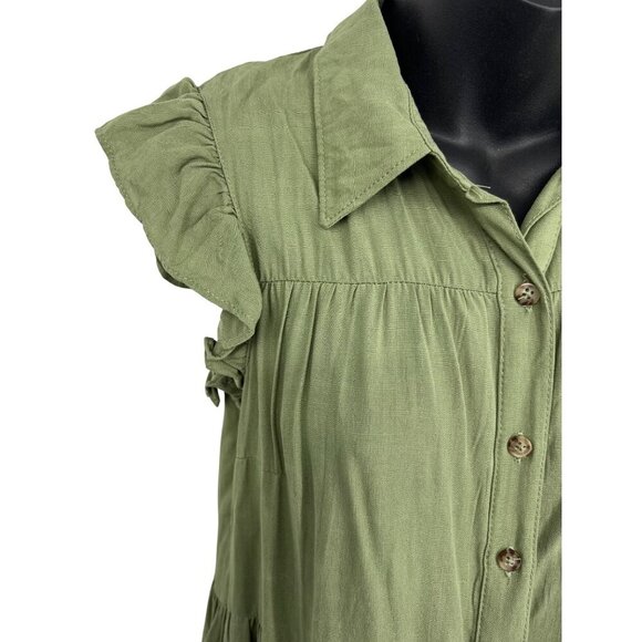 Lucky Brand Women Tier Dress Green Short Sleeve Ruffle Collar Size Small NWT New - Picture 5 of 7
